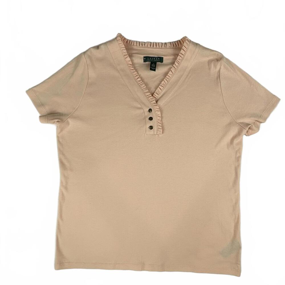 Ralph Lauren Women's V-Neck Top with Ruffle Trim - Size 1X